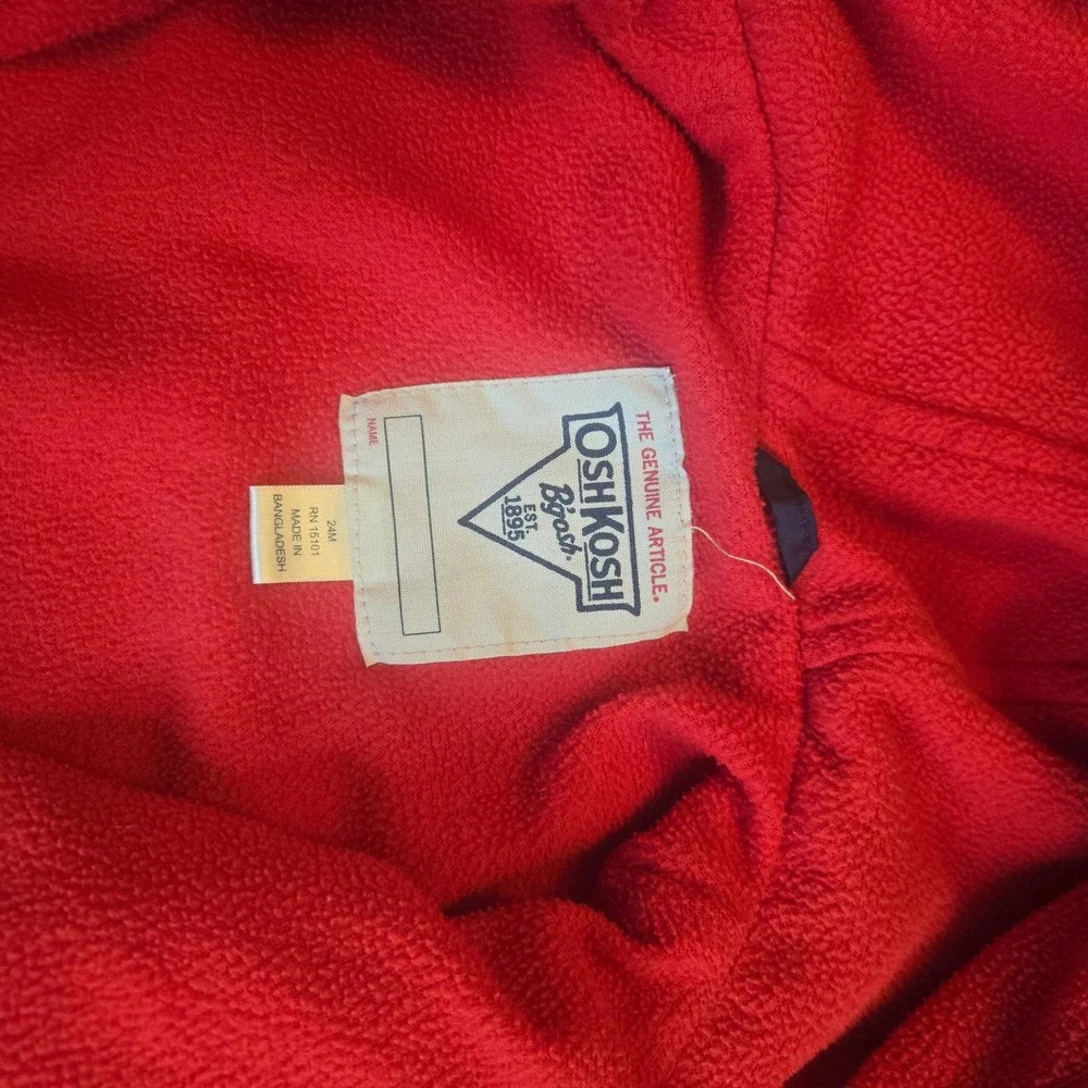 Vtg‎ OshKosh Bgosh Kids Navy Blue Red Fleece Lined Hooded Windbreaker Jacket 24M